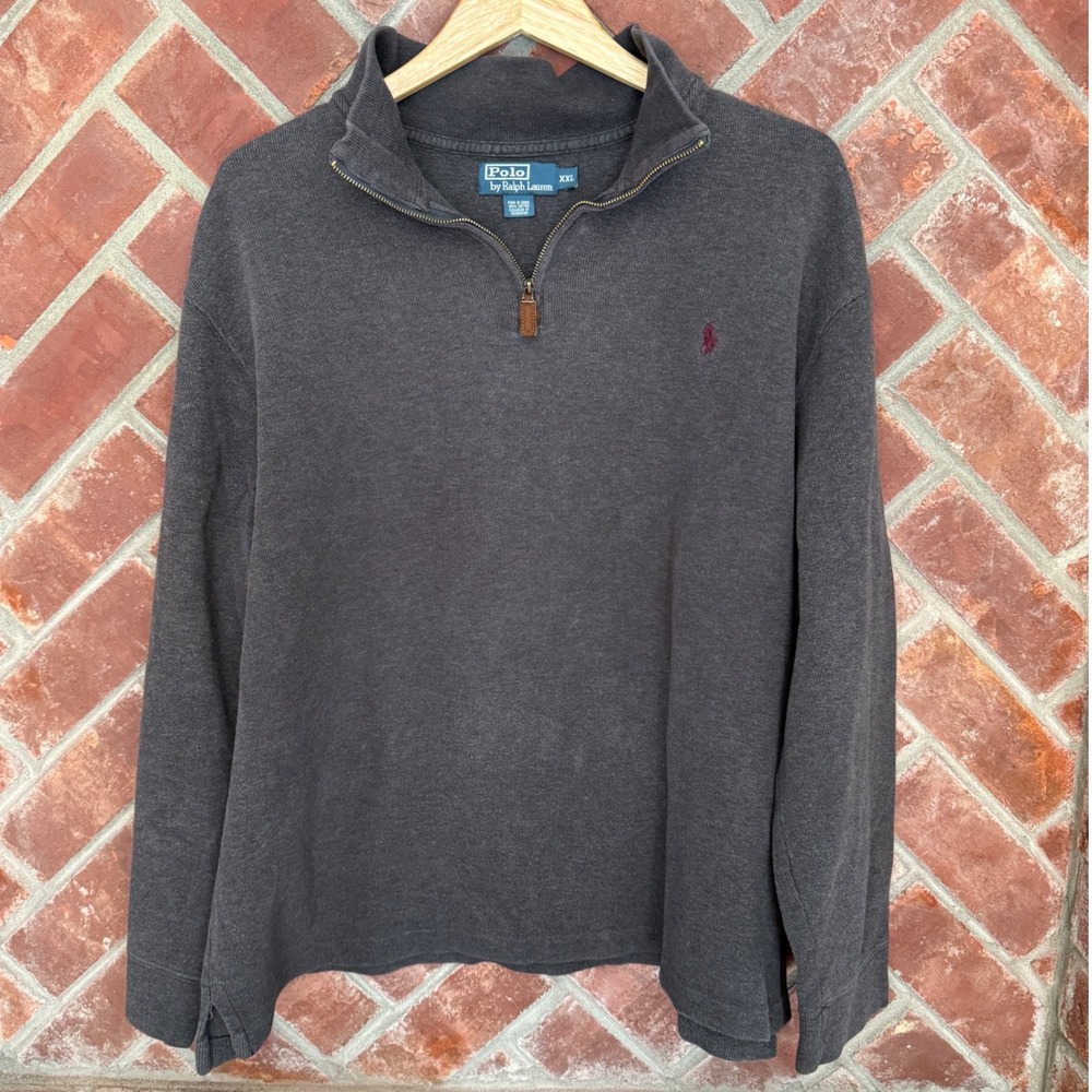 Polo Ralph Lauren Quarter Zip Pullover Men XXL Gray Cotton Rib Knit Sweater